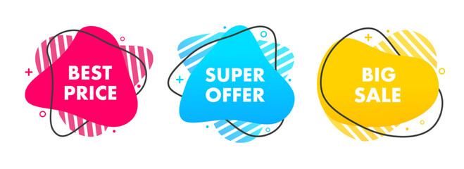 Banners about the sale of discount offers. Stickers with the best prices. Black Friday special offer. Promotion discount banner templates design. Super offer, best price, big sale. Vector illustration