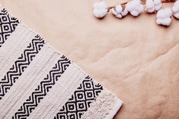 Sustainable, zero waste lifestyle, eco-friendly background with cotton on crafting paper, copy...