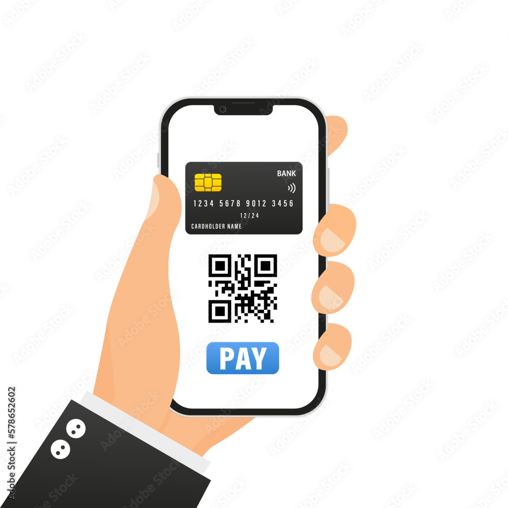 Poster mobile banking and payment by credit card using smartphone. qr code for pay. scanner app. digital mo