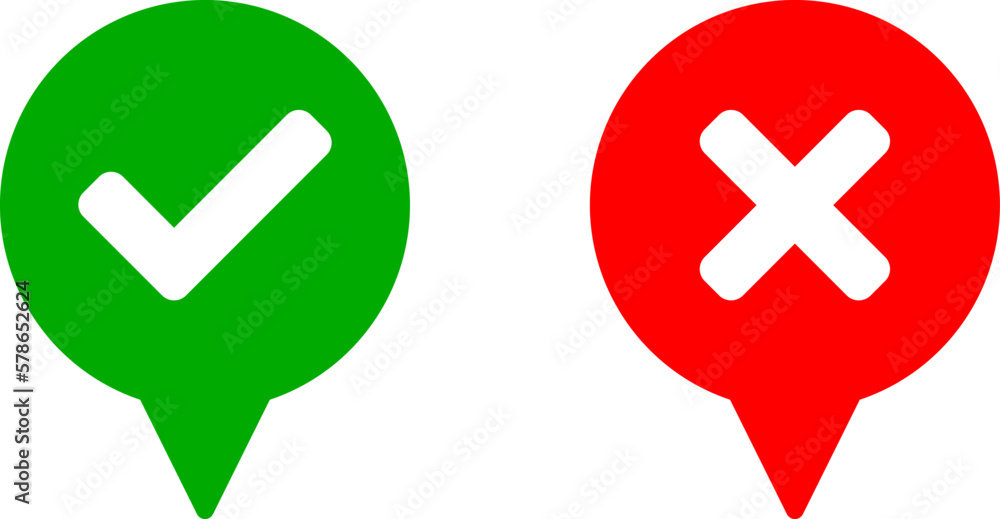 Poster round circle speech bubble cloud message symbol element icon set with green checkmark tick and red x