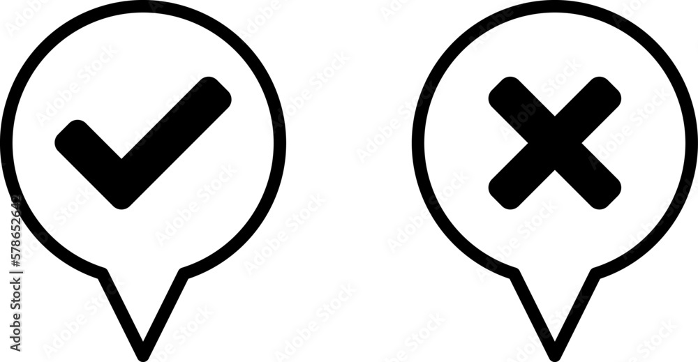 Poster round circle speech bubble cloud message symbol element black and white icon set with checkmark tick