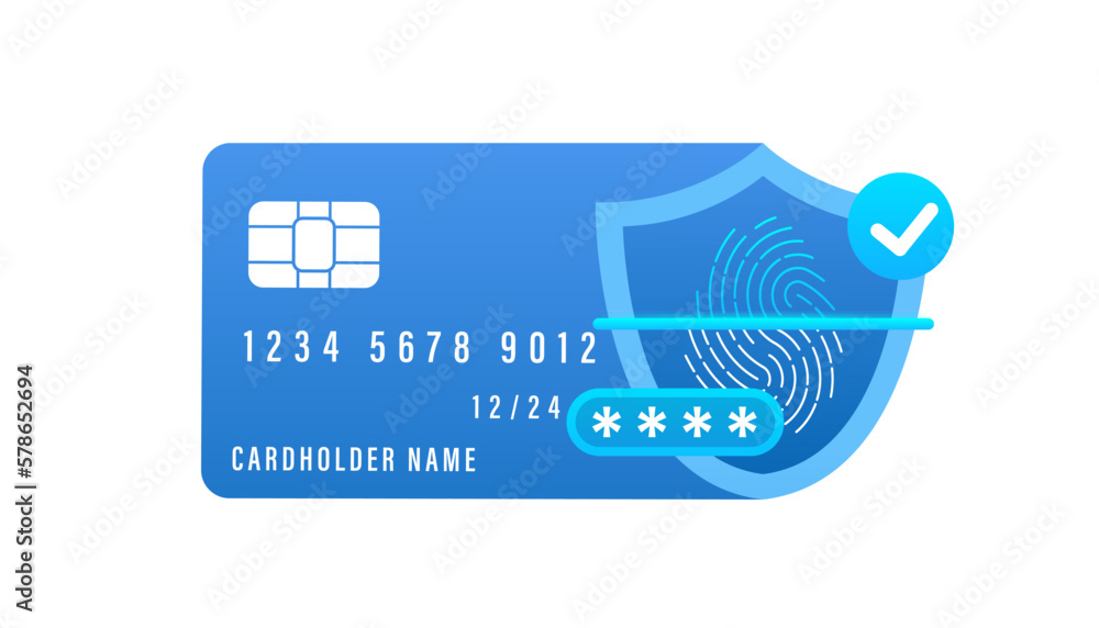 Aufkleber fingerprint scanner with a shield. bank card. biometric fingerprint password with padlock and shield
