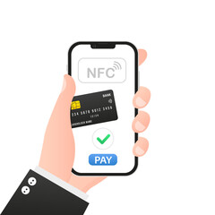 Smartphone scanning QR code for pay. Scanner app. Digital money. Online shopping concept. NFC payments. Payment using Phone to scan QR code. Contactless payment. Scan to pay. Vector illustration