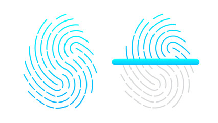 Fingerprint scanner a white background. Biometric fingerprint password with padlock and shield icon. Touch ID. Secure login identification. Password interface. Vector illustration