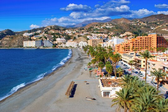 Almunecar, Spain, Costa del sol - 24.1.2023: Beautiful city and coast view