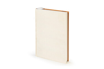 Top view of white leather notebook on white desk background copy space.