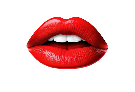 Sexy red female lips on a plain white background. Generative ai