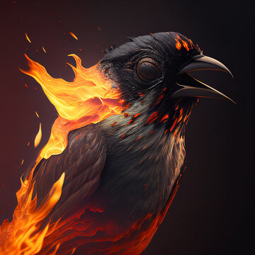 Oiseau en feu. IA g&eacute;n&eacute;rative