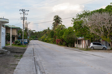 Fototapeta na wymiar Paleliu, Palau - December 12, 2016: Street in Peleliu, Palau. Micronesia
