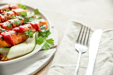 chicken or pork sausages served for meal, bbq or grilled. High quality photo