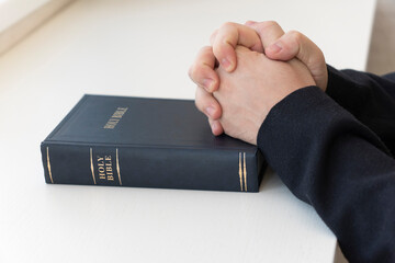 Holy Bible in men's hands. The concept of faith and religion. christian faith.