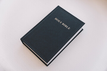 Holy Bible on the white table. concept of faith and religion. christian faith.