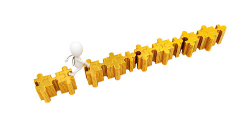Fototapeta premium 3d man jumping the gap between disjoints of puzzles concept