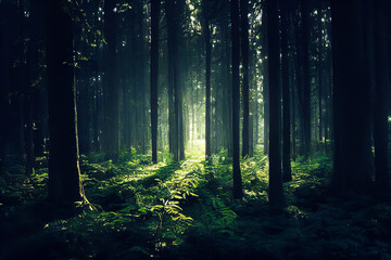 Fototapeta na wymiar In the dark forest