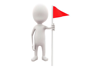 3d man presenting a red flag grounded concept