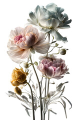 Obraz premium Colorful art photography picture of beautiful romantic vivid colors hyper realistic isolated flowers roses composition on white background