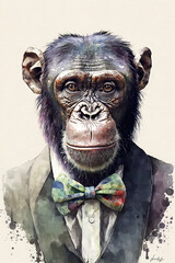 Chimpanzee wearing Bow ties, Psychedelic Illustration. Generative AI