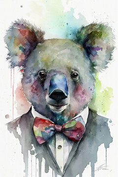 Koala wearing Bow ties, Psychedelic Illustration. Generative AI