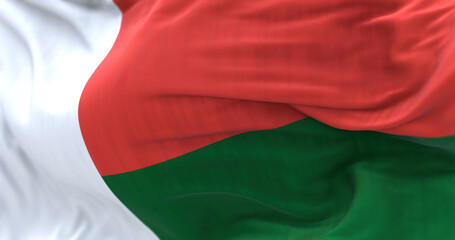Close-up view of Madagascar National flag waving