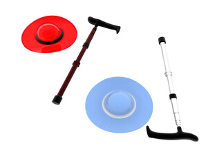 3d hat and old person's stick concept