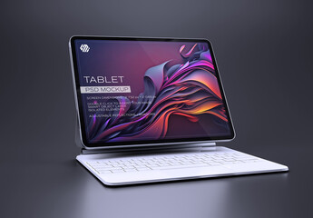 Tablet Touchscreen and Keyboard Mockup On Black