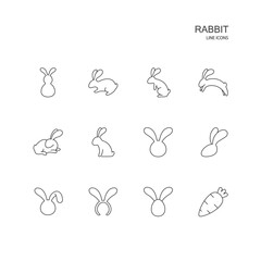 Set of rabbit line icons on white background, Vector Illustration