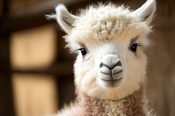 Obraz premium the baby lama had white fur, a cute face, and funny ears. Generative AI