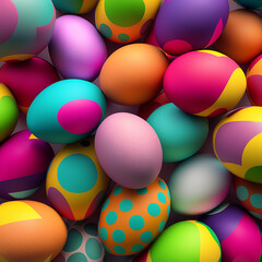 sfondo di uova colorate con colori vibranti visto dall'alto, concetto pasquale, biglietto di auguri, intelligenza artificiale - obrazy, fototapety, plakaty