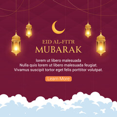 An ad for eid al fitr mubarak with clouds and lights