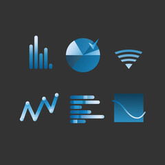 Vector image, a set of icons and graphs, gradient on a black background