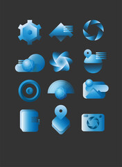 Vector image, a set of icons in a modern style, gradient on a black background