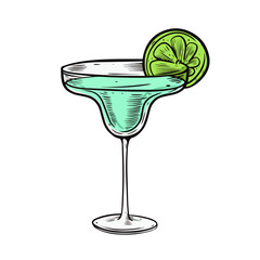 Cocktail daiquiri hand drawn colorful sketch style vector.
