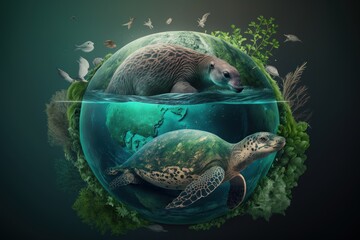 Earth day concept with wildlife background, World environment day. Created by Generative Ai