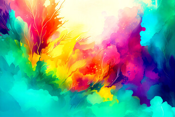 Fototapeta premium Abstract vibrant painted watercolor splash texture background design. Decorative wallpaper with ink brush art