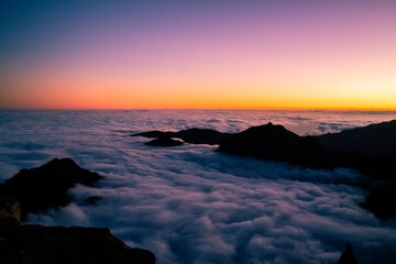 Beautiful sunset above the clouds on Pico Ruivo in Madeira