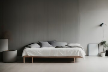 Fototapeta na wymiar Modern stylish Scandinavian living space design in a minimalist interior. Soft light colors. Generative AI.