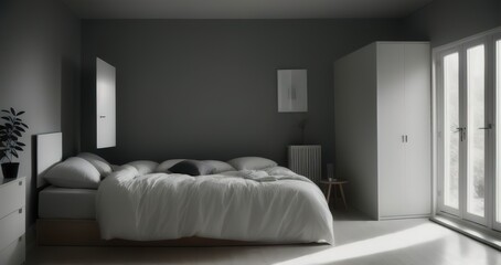 Modern stylish Scandinavian living space design in a minimalist interior. Soft light colors. Generative AI.