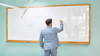 Scientist at the whiteboard in a lecture