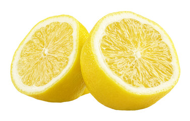 Two halves of lemon citrus fruit isolated on transparent background
