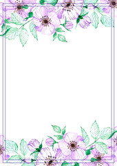 Obraz premium Hand drawn watercolor purple anemone flower card. Isolated on white background. Scrapbook, post card, banner, lable.