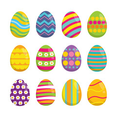 Happy Easter. Set Easter eggs with different texture on a white background. Spring holiday.