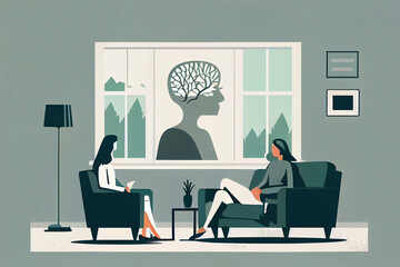 Illustration of therapist talking to patient, Generative AI. - 578661687