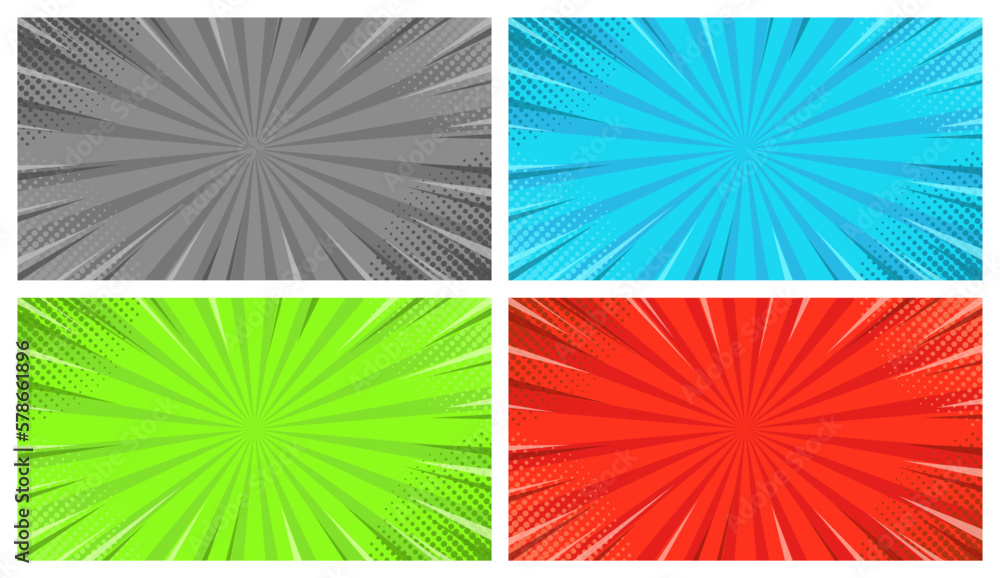Poster retro comic speed lines colorful abstract background vector set