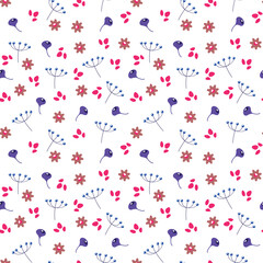 Seamless pattern summer flowers pink purple blue color