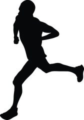 Fototapeta na wymiar black silhouette male athlete running marathon, figure on white background, sports vector illustration