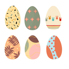 Happy Easter. Set Easter eggs with different texture on a white background. Spring holiday.