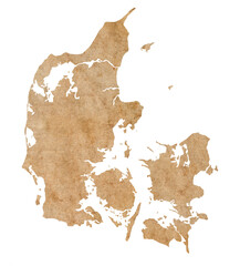 map of Denmark on old brown grunge paper
