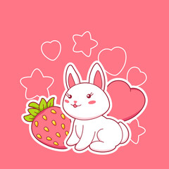 Background with cute kawaii little bunny. Funny character and decorations in cartoon style.