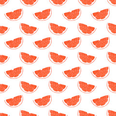 Hand drawn watercolor orange slice seamless pattern on white background. Scrapbook, post card, textile, fabric.