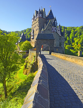 Eltz castle nestled in the hills above the Moselle River, Germany.